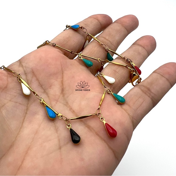 Colorful Teardrop Necklace | Gold Plated Stainless Steel - Picture 4 of 5